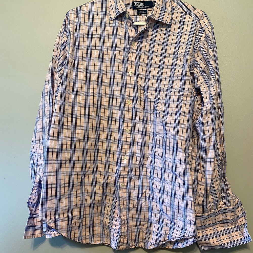 Polo Ralph Lauren Philip Mens Ls Dress Shirt 16-33 Blue/White Pink Hue